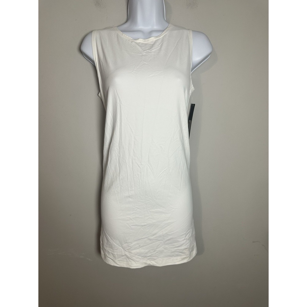 Sympli Go To High Neck Sleeveless Tunic White Size 10 Made in Canada Side‎ Slits